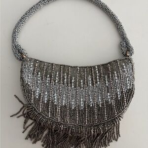 Anthropologie Metallic Beaded Fringe Shoulder Bag